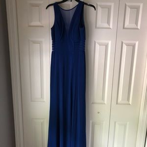 blue mesh prom dress